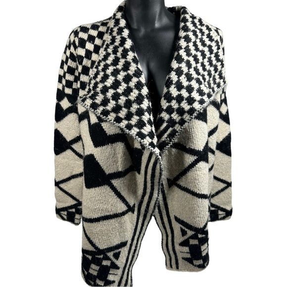 Sioni Sweaters - Sioni Open Front Cardigan Sweater Black White Women's Medium